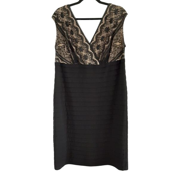 Adrianna Papell Black Lace Cocktail Dress Tiered Mini Dress Womens 16 Wedding - Picture 2 of 9